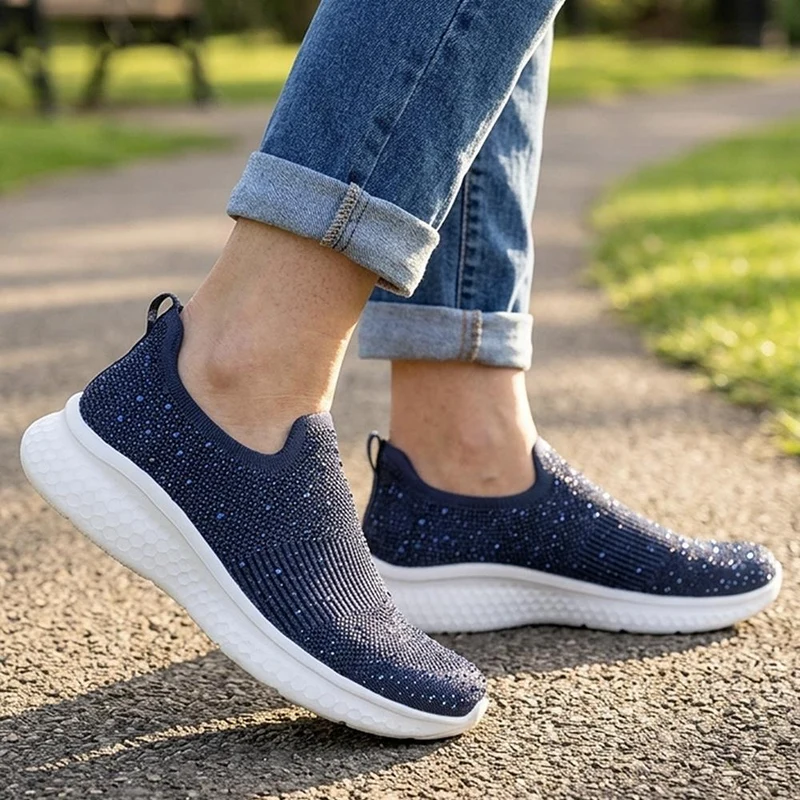 Wide Fit Memory Foam Easy Step In Trainers - BRK43042 / 329 071 - Navy