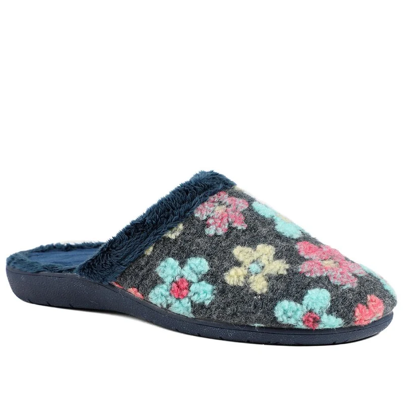 Soft Floral Mule Slippers - FEVI43002 / 329 504 - Navy Multi