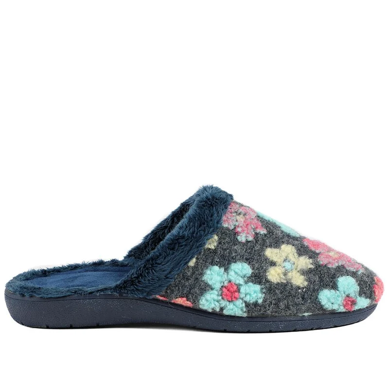 Soft Floral Mule Slippers - FEVI43002 / 329 504 - Navy Multi