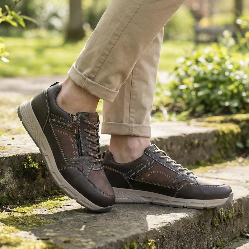 Wide Fit Zip & Lace Fasten Casual Trainers - WBINS42069 / 327 866 - Brown