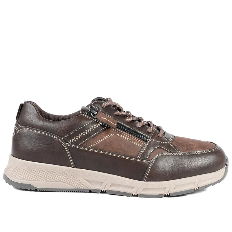 Wide Fit Zip & Lace Fasten Casual Trainers - WBINS42069 / 327 866 - Brown