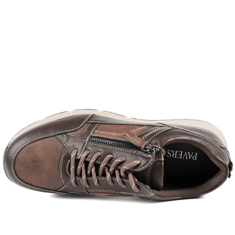 Wide Fit Zip & Lace Fasten Casual Trainers - WBINS42069 / 327 866 - Brown