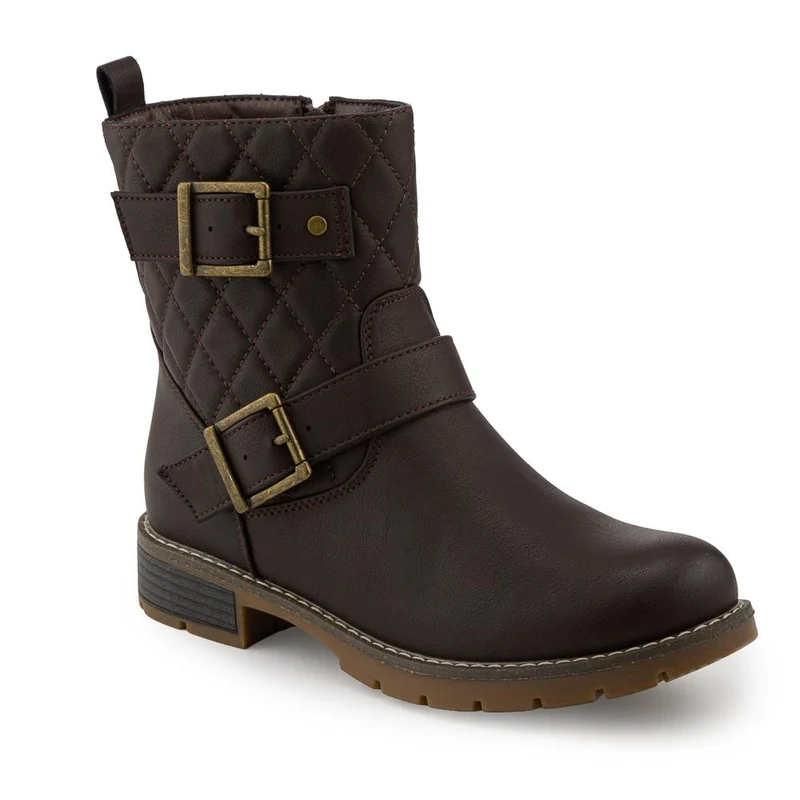 Quilted Dual Buckle Ankle Boots - WBINS42029 / 328 313