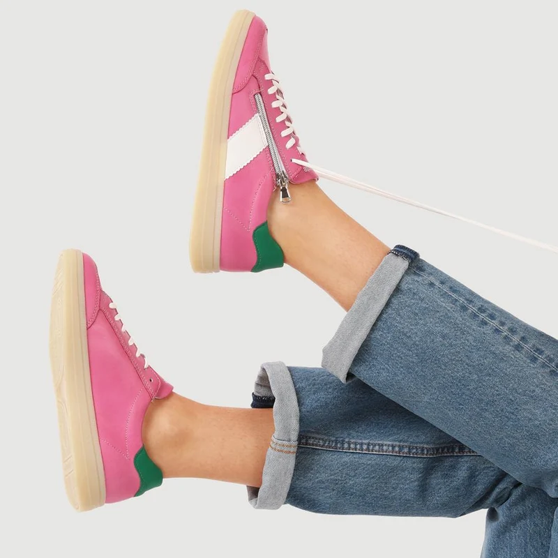 Striped Leather Trainers - DRS41506 / 326 860 - Pink