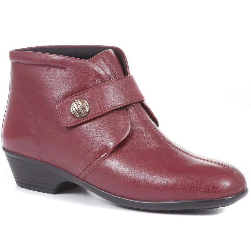 Leather Ankle Boots - KF28026 / 313 332 - Burgundy