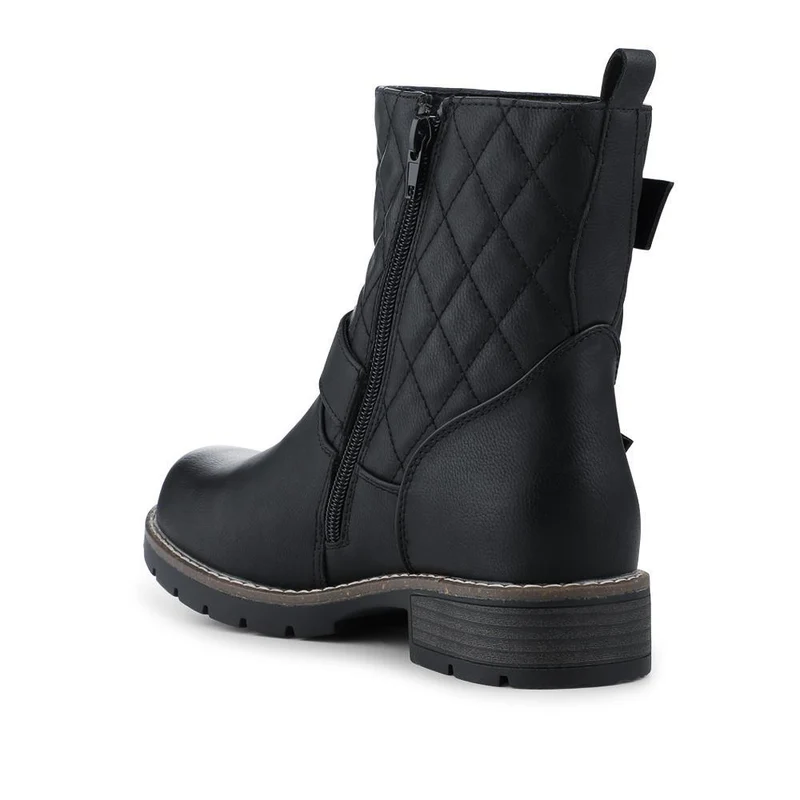 Quilted Dual Buckle Ankle Boots - WBINS42029 / 328 313 - Black