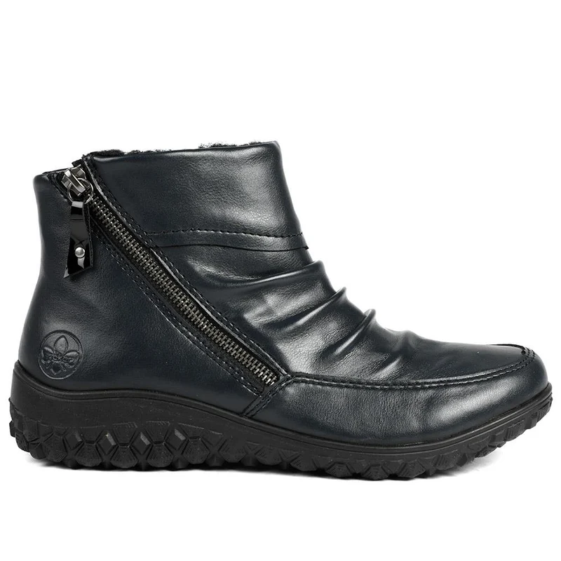 Rieker Wide Fit Zip Up Ankle Boots - RKR42552 / 328 205 - Navy