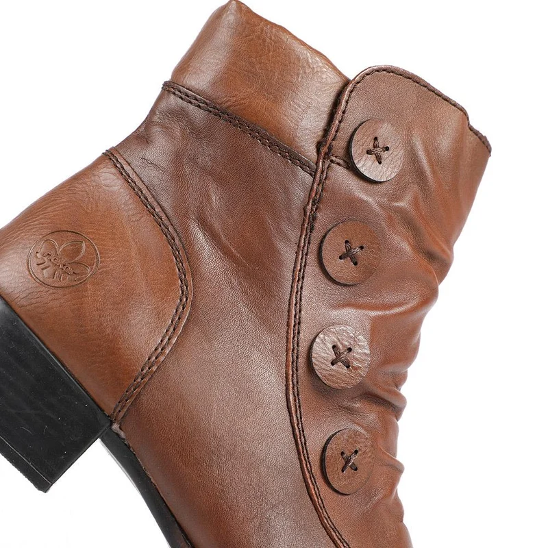 Rieker Leather Buttoned Ankle Boots - RKR42549 / 328 203 - Brown