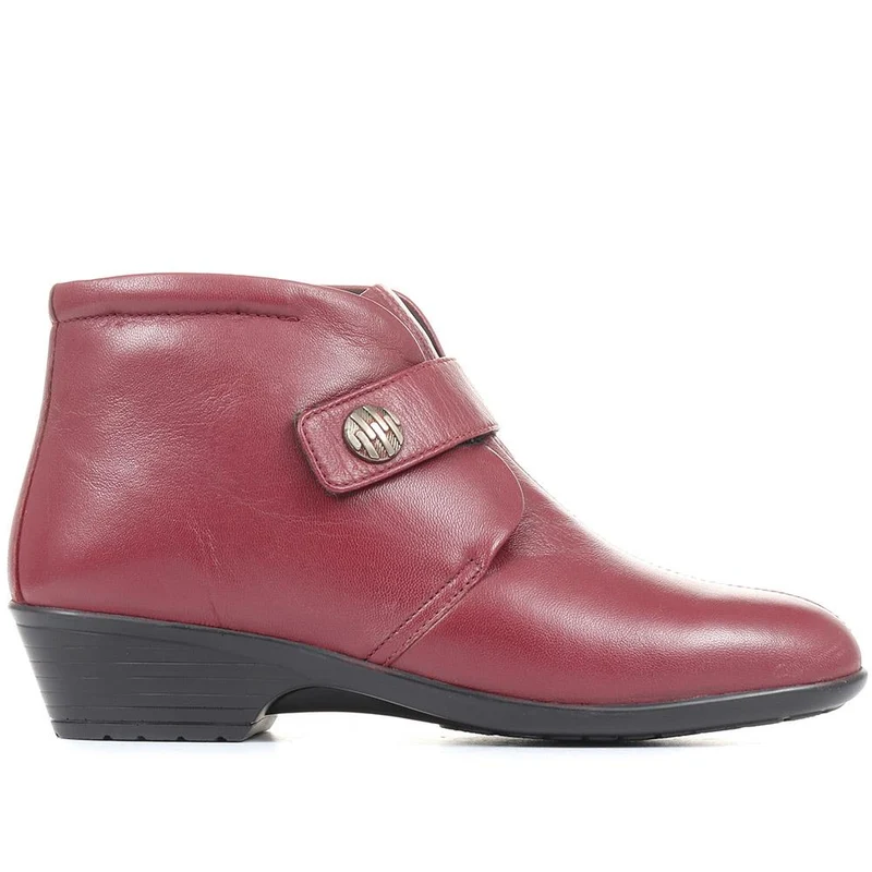 Leather Ankle Boots - KF28026 / 313 332 - Burgundy