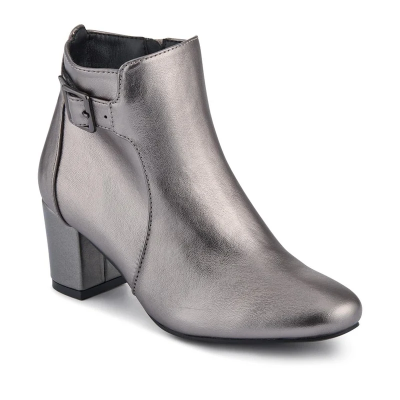 Patterned Block Heel Buckle Ankle Boots - WBINS38090 / 324 214 - Pewter
