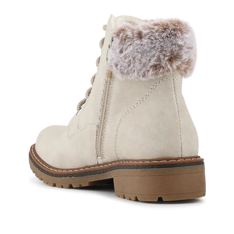 Faux Fur Cuff Lace Up Ankle Boots - WBINS42033 / 328 109 - Off White