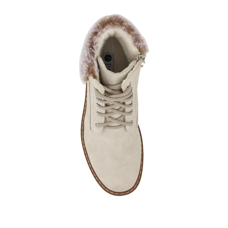 Faux Fur Cuff Lace Up Ankle Boots - WBINS42033 / 328 109 - Off White