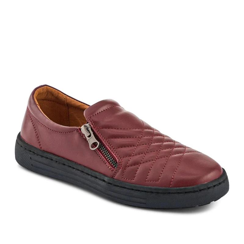 Leather Zip-Fasten Slip-On Shoes - BRK42006 / 327 976 - Burgundy