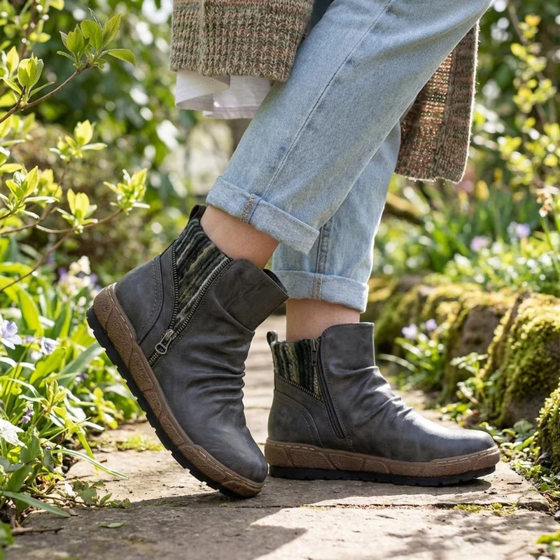Zip Up Slouch Boots With Colourful Ankle Cuff - WBINS42089 / 328 260 - Grey