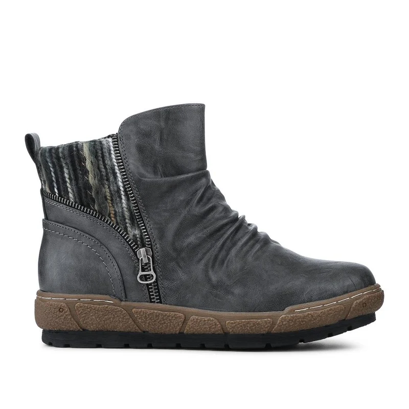 Zip Up Slouch Boots With Colourful Ankle Cuff - WBINS42089 / 328 260 - Grey