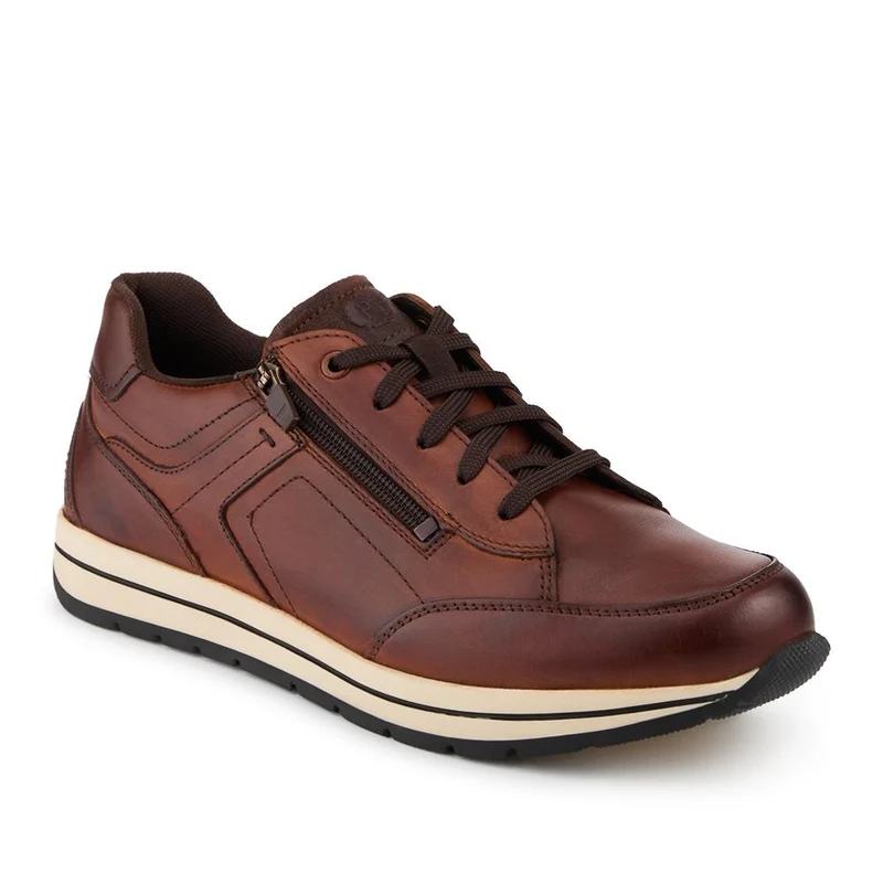 Leather Zip Fasten Cushioning Trainers - PARK42056 / 328 399 - Cognac