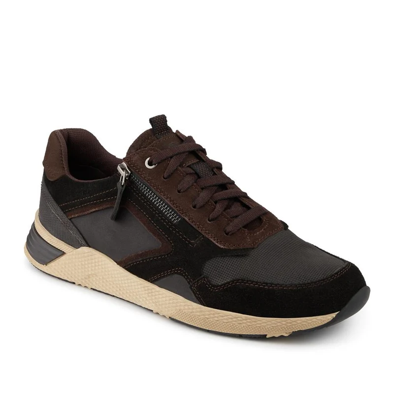 Wide Fit Leather Zip & Lace Up Sporty Trainers - PARK42054 / 328 398 - Black