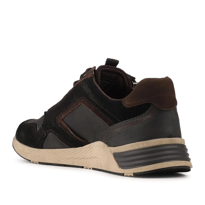 Wide Fit Leather Zip & Lace Up Sporty Trainers - PARK42054 / 328 398 - Black