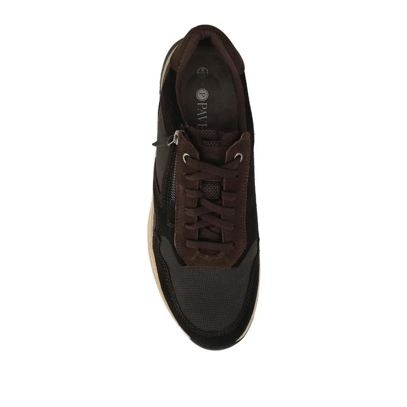 Wide Fit Leather Zip & Lace Up Sporty Trainers - PARK42054 / 328 398 - Black