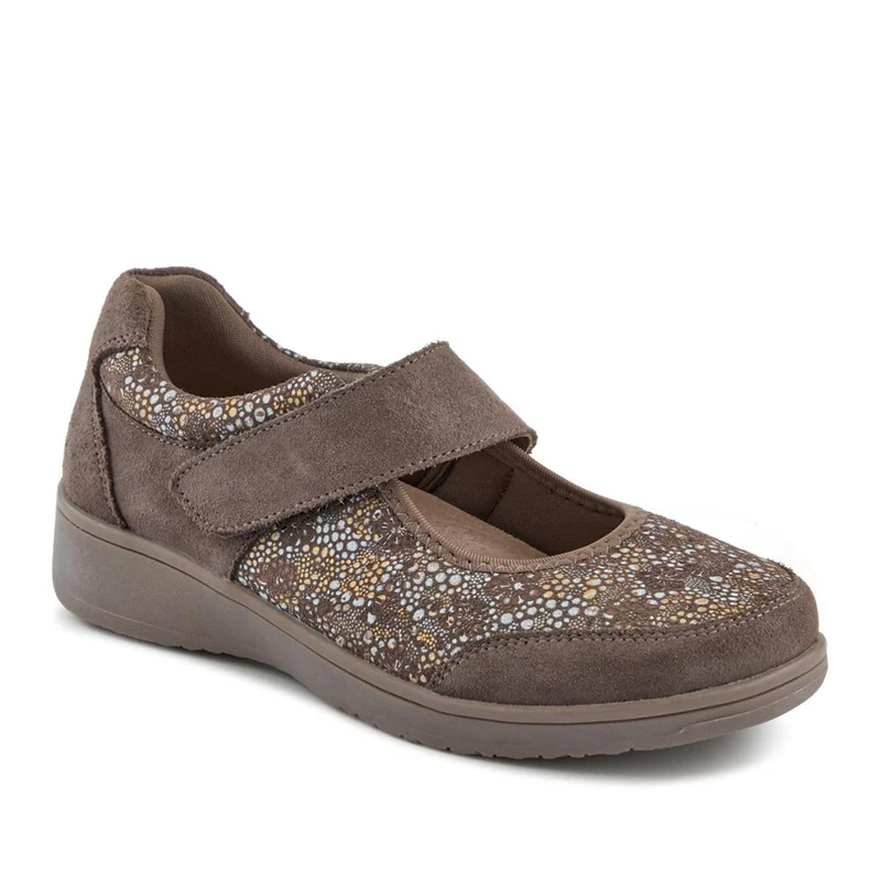 Wide Fit Leather Mary Janes - BRK42012 / 328 095 - Taupe Multi