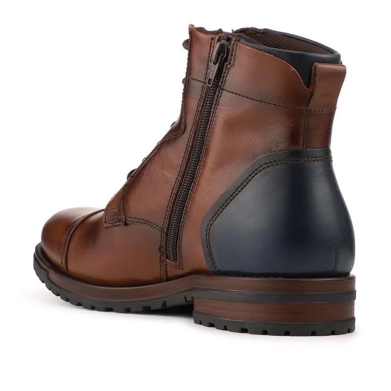 Leather Two Tone Lace Up Boots With Toe Cap - ITAR42008 / 328 366 - Tan