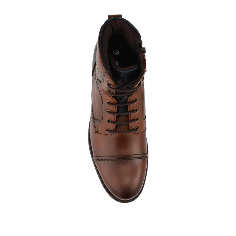 Leather Two Tone Lace Up Boots With Toe Cap - ITAR42008 / 328 366 - Tan