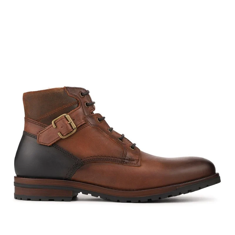 Leather Fur Lined Boots With Buckle Detail - ITAR42007 / 328 365 - BROWN-NAVY