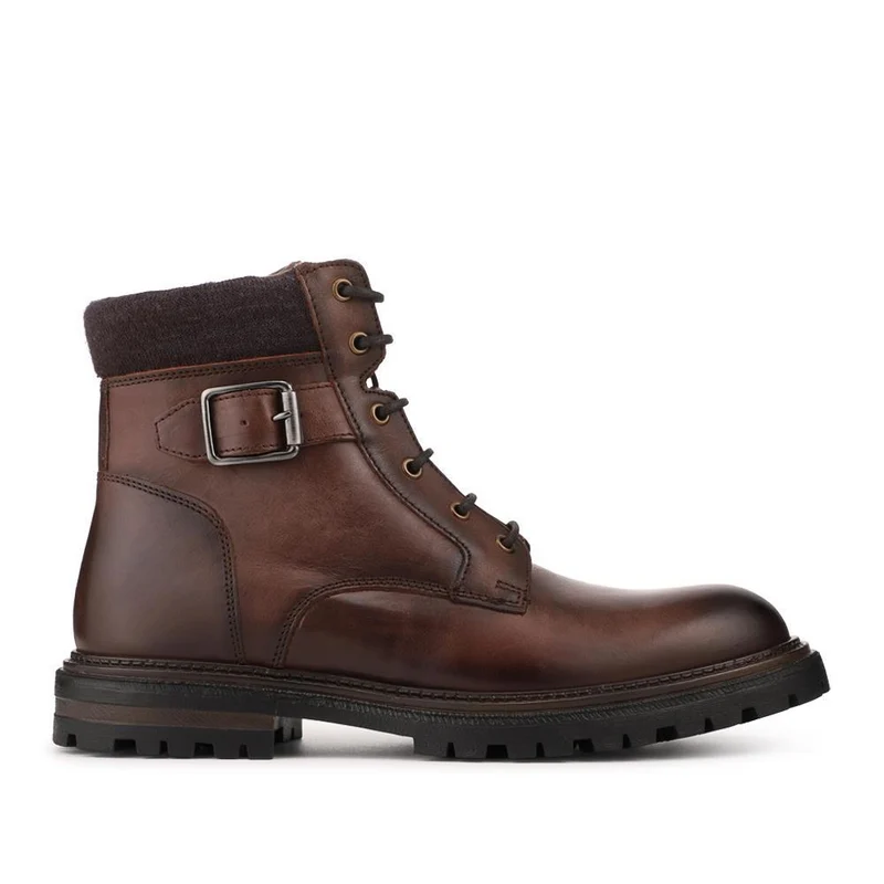 Leather Lace Up Boots With Buckle Detail - ITAR42006 / 328 364 - Brown