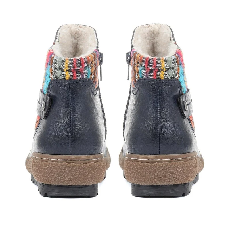 Knitted Cuff Ankle Boots - WBINS32013 / 318 882 - Navy