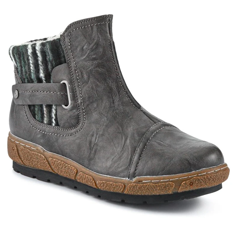 Knitted Cuff Ankle Boots - WBINS32013 / 318 882 - Grey