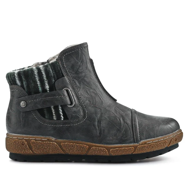 Knitted Cuff Ankle Boots - WBINS32013 / 318 882 - Grey