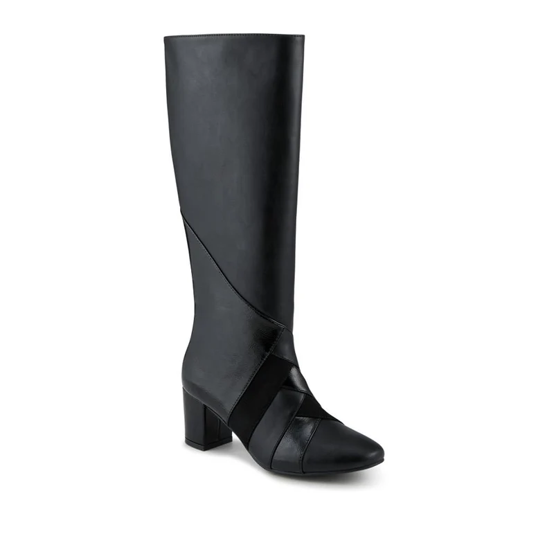 Block Heel Faux Leather Long Boots - WBINS42078 / 327 968