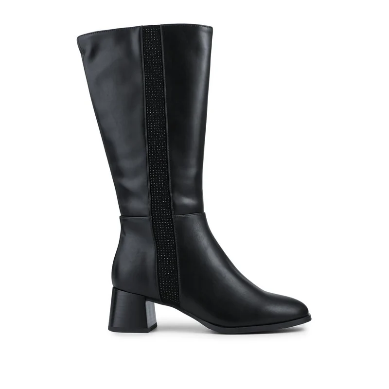 Smart Flare Heel Calf Length Boots - SANYI42020 / 328 054 - Black