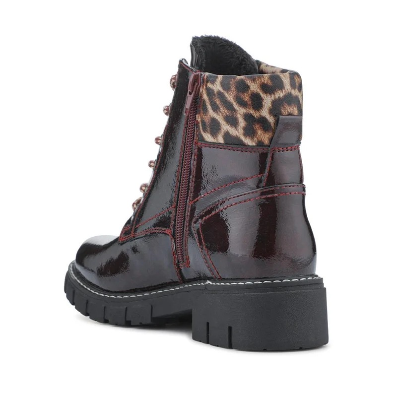 Patent Zip & Lace Up Ankle Boots - WBINS42039 / 327 920 - Burgundy