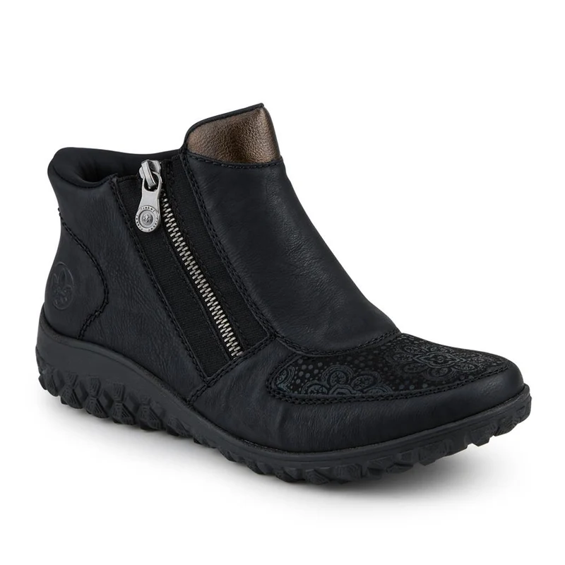 Rieker Wide Fit Leather Zipped Boots - RKR42529 / 327 693 - Black
