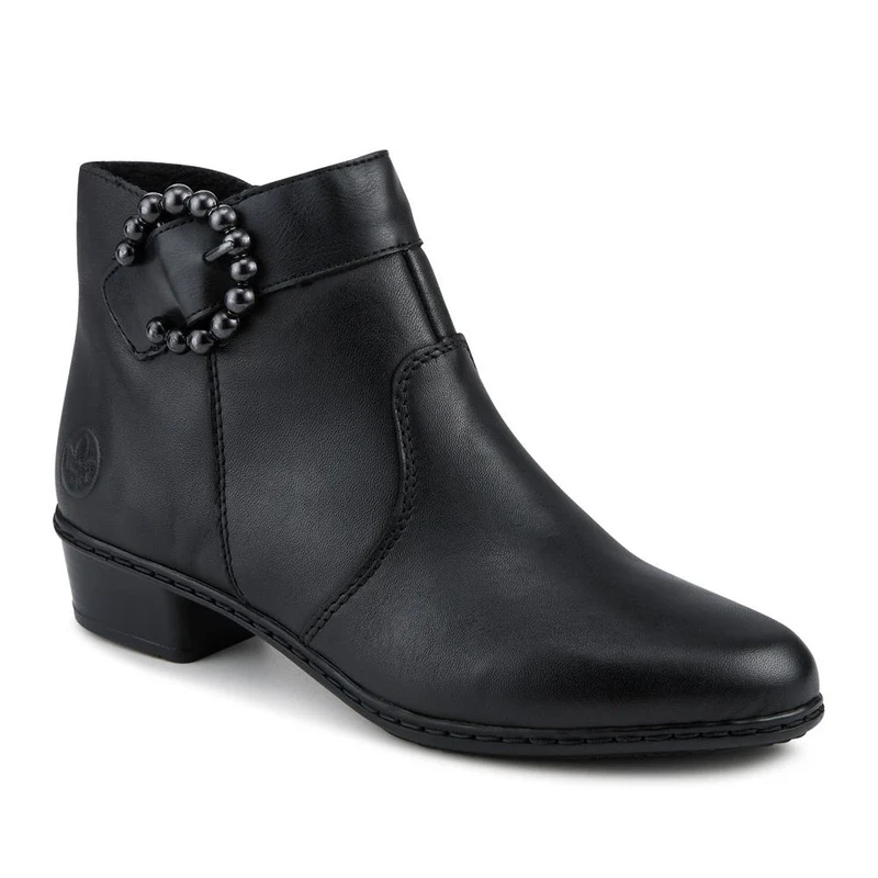Rieker Leather Block Heel Ankle Boots - RKR42535 / 327 698 - Black