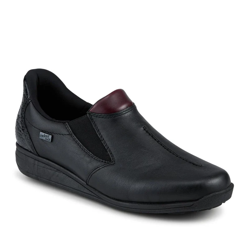 Rieker Wide Fit Leather Slip On Shoes - RKR42523 / 327 689 - Black
