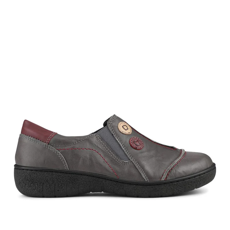 Elasticated Leather Slip-On Shoes - HAK41008 / 327 435 - Grey