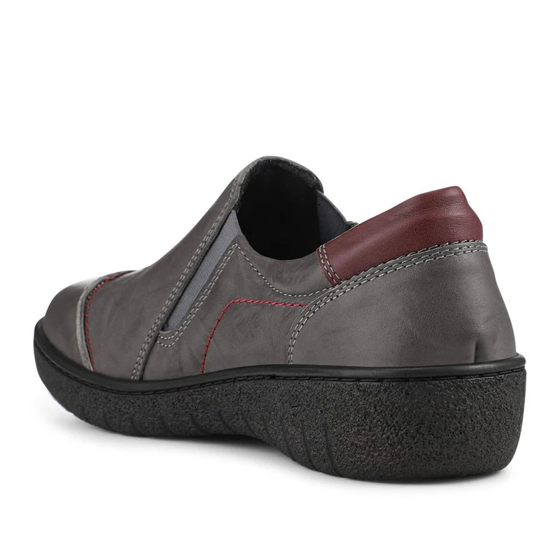 Elasticated Leather Slip-On Shoes - HAK41008 / 327 435 - Grey