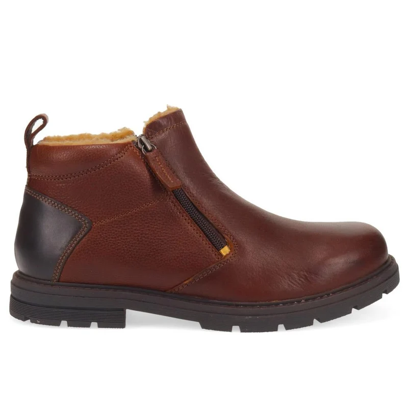 Fur-Cuffed Leather Ankle Boots - RNB40011 / 325 995 - Brown