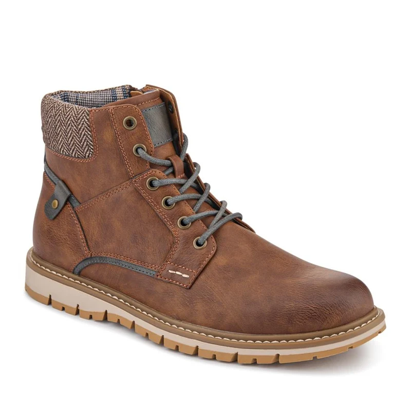 Lace Up Boots With Fabric Cuff - WOIL42026 / 327 955 - Tan