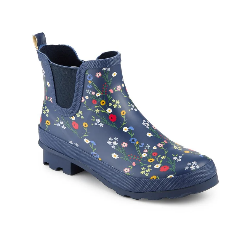 Block Heel Rubber Ankle Wellies - ITAJA42001 / 328 346 - Navy Floral