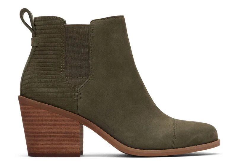 TOMS Damen-Stiefelette Everly aus Leder – Olivgrün