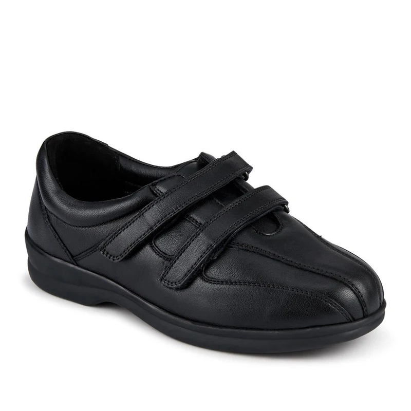 EasyFit Extra Wide Leather Touch-Fastening Shoes - HENRIETTA / 328 428 - Black