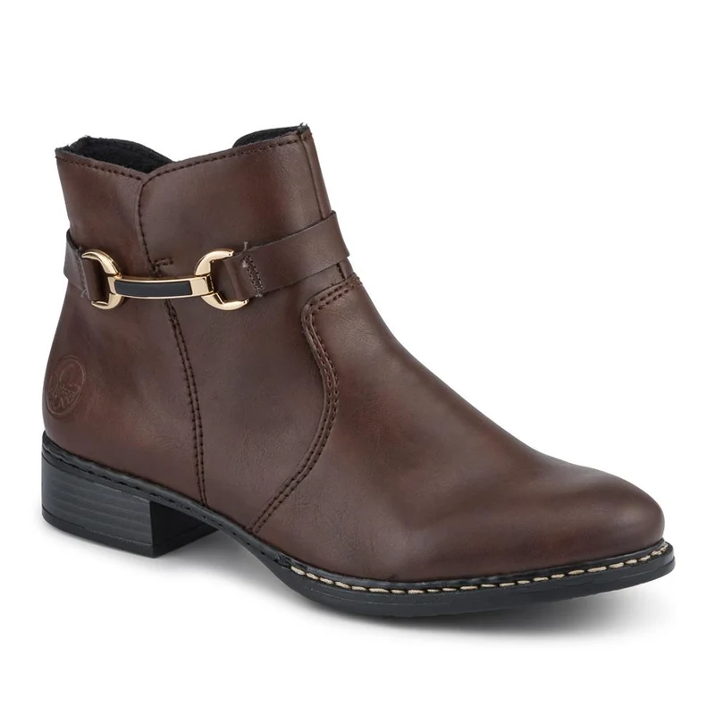 Rieker Buckle-Detail Flat-Heeled Ankle Boots - RKR42511 / 327 797 - Brown