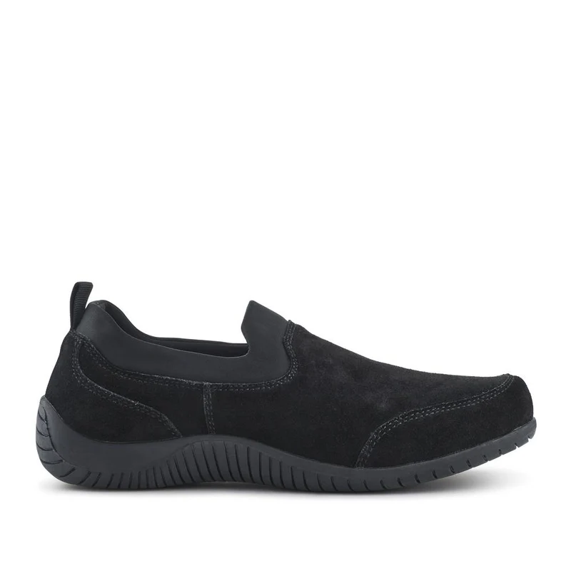 Wide-Fit Leather Slip-On Shoes - BRK42018 / 328 405 - Black