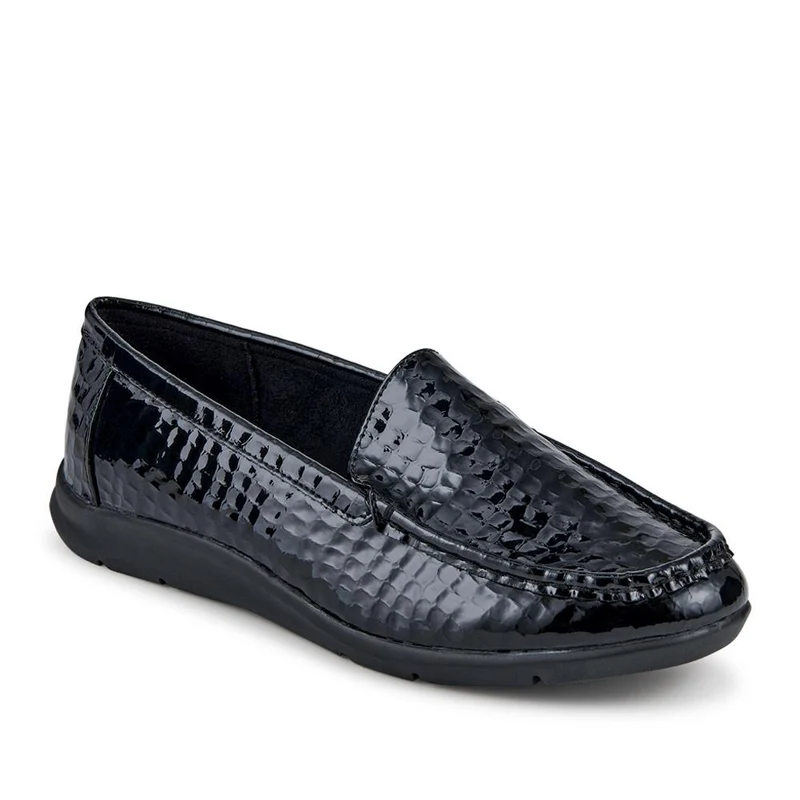 Wide Fit Slip-On Moccasins - WBINS42074 / 328 157 - Black Patent Croc
