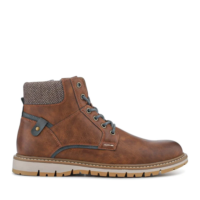 Lace Up Boots With Fabric Cuff - WOIL42026 / 327 955 - Tan