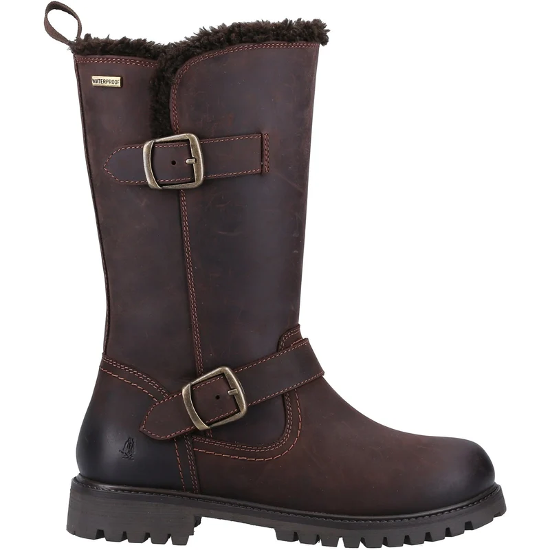 Hush Puppies Damen-Stiefel „Winnie“ aus mit Lammfell gefüttertem Leder – Braun