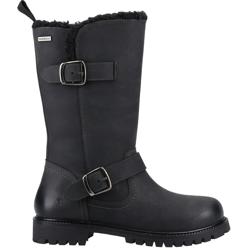 Hush Puppies Damen-Stiefel „Winnie“ aus mit Lammfell gefüttertem Leder – Schwarz